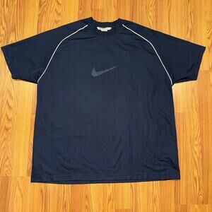 Vintage Nike Logo Dri-Fit Graphic Activewear Shirt Blue Y2K Size XXL